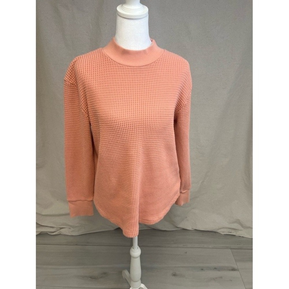 Boho‎ Madewell Waffle Knit Top Pink Sz S Long Sleeve Loungewear Minimalist